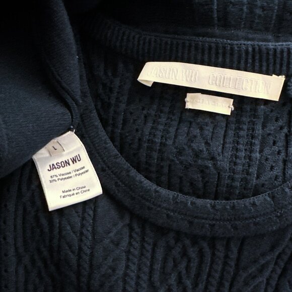 Jason Wu Collection Navy Mixed Stitch Midi Sweater Dress Cableknit Pleated L - Picture 9 of 9